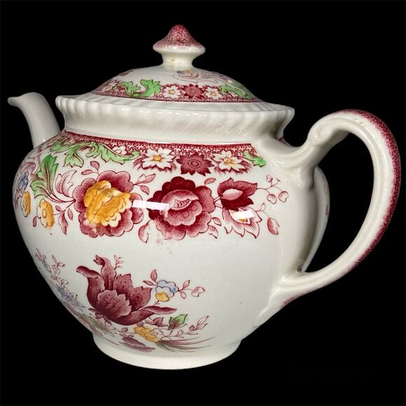 Johnson Brothers Winchester Teapot & Lid Pink (Rope Edge) England Floral 5 Cup - Picture 6 of 16